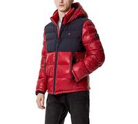 Tommy Hilfiger Men's Hooded Puffer Jacket Down Alternative Outerwear Coat, Navy/Red Two Tone, XXL