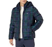 Tommy Hilfiger Men's Hooded Puffer Jacket (Standard and Big & Tall) Down Alternative Coat, Black Watch Plaid, S