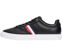 Tommy Hilfiger Men's Icon Court Stripes Leather Cupsole Trainers, Black (Black), 7