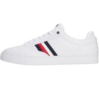 Tommy Hilfiger Men's Icon Court Stripes Leather Cupsole Trainers, White (White), 9