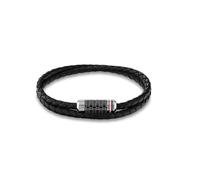 Tommy Hilfiger Men's Jewelry Tube Double Wrap Braided Leather Bracelet Color: Black (Model: 2790327)