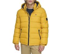 Tommy Hilfiger Men's Legacy Hooded Puffer Jacket Down Alternative Coat, Yellow, XXL