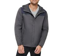 Tommy Hilfiger Men's Legacy Lightweight Breathable Waterproof Hooded Rain Jacket, Charcoal/Navy Colorblock, S