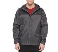 Tommy Hilfiger Mens Lightweight Breathable Waterproof Hooded Jacket CharcoalBlack Colorblock 3X