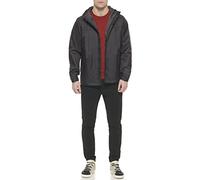 Tommy Hilfiger Men's Lightweight Breathable Waterproof Hooded Rain Jacket Raincoat, Black, L