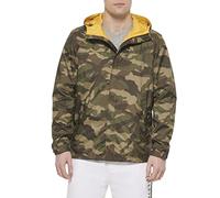 Tommy Hilfiger Men's Lightweight Breathable Waterproof Hooded Rain Jacket Raincoat, Camouflage, Small