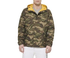 Tommy Hilfiger Men's Lightweight Breathable Waterproof Hooded Rain Jacket Raincoat, Camouflage, XL