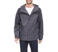Tommy Hilfiger Men's Lightweight Breathable Waterproof Hooded Rain Jacket Raincoat, Charcoal/Black Colorblock, 3X