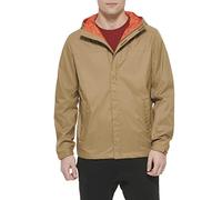 Tommy Hilfiger Men's Lightweight Breathable Waterproof Hooded Rain Jacket Raincoat, Khaki, XS