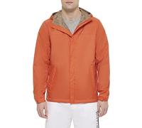 Tommy Hilfiger Men's Lightweight Breathable Waterproof Hooded Rain Jacket Raincoat, Orange, M