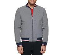 Tommy Hilfiger Men's Lightweight Varsity Rib Knit Bomber Jacket, Heather Grey Soft Shell, XL