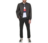 Tommy Hilfiger Men's Lightweight Varsity Rib Knit Bomber Jacket Shell, Black Poly, XL