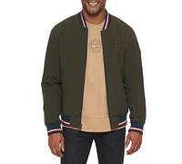 Tommy Hilfiger Men's Lightweight Varsity Rib Knit Bomber Jacket Shell, Olive Softshell, XXL