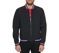 Tommy Hilfiger Men's Lightweight Varsity Rib Knit Bomber Shell Jacket, Black Soft Shell, L UK