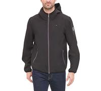 Tommy Hilfiger Men's Lightweight Water Resistant Breathable Hooded Performance Softshell Jacket Windbreaker, Black, XXL