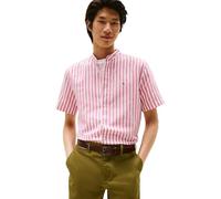 Tommy Hilfiger Men's Linen Blend Grandad Collar Shirt, Multicolor (Vintage Rosy/White), M