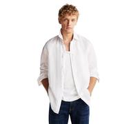 Tommy Hilfiger Men's Long Sleeve Casual Linen Button Down in Regular Fit, Optic White, Medium