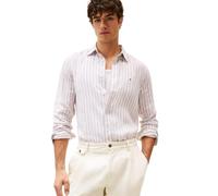 Tommy Hilfiger Mens Long Sleeve Casual Linen Button Down Shirts in Regular Fit, Sandalwood/Optic White, Large