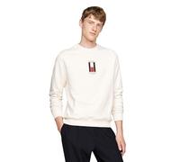 Tommy Hilfiger Men's Medium Weight Crewneck Sweatshirt with Vertical Embroidered Flag Logo, Ivory Petal, XL