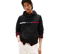 Tommy Hilfiger Men's Medium Weight Fleece Hoodie Sweatshirt with Signature Stripe Logo Hooded, Black, XS