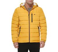 Tommy Hilfiger Men's Midweight Sherpa Lined Hooded Water Resistant Puffer Jacket Coat, Yellow Tech, S
