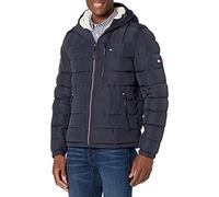 Tommy Hilfiger Men's Midweight Sherpa Lined Hooded Water Resistant Puffer Jacket, Midnight Tech, M