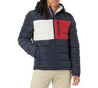 Tommy Hilfiger Men's Midweight Sherpa Lined Hooded Water Resistant Puffer Jacket, Tommy Flag Combo Tech, L