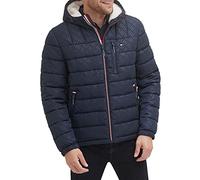 Tommy Hilfiger Men's Midweight Sherpa Lined Hooded Water Resistant Puffer Jacket, Tommy Logo Tech, L