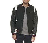 Tommy Hilfiger Men's Mixed Media Varsity Bomber Jacket, Black, XXL