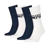 Tommy Hilfiger Men's Monogram Stripe Classic Sock, White/Navy, 43-46 (Pack of 4)