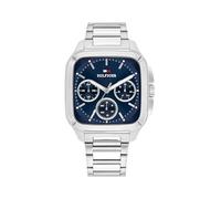 Tommy Hilfiger Men's Multifunction Quartz Watch - 37x39mm Tank Case, Calfskin Strap, Sport-Inspired Design - Gift for Him, Silver