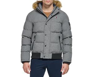 Tommy Hilfiger Men's Quilted Arctic Cloth Snap Front Snorkel Bomber Jacket Parka, Heather Grey, M UK
