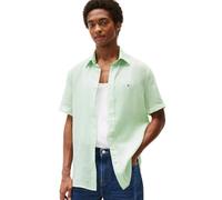 Tommy Hilfiger Men's Regular Fit Short Sleeve Linen Button Down Shirts Opal Green Small, Opal Green, S