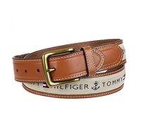 Tommy Hilfiger Men's Ribbon Inlay Fabric Belt with Harness Buckle, Khaki, 42