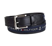 Tommy Hilfiger Men's Ribbon Inlay Fabric Belt with Single Prong Buckle, Black/Navy, 36
