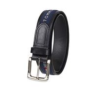 Tommy Hilfiger Men's Ribbon Inlay Fabric Belt with Single Prong Buckle, Black/Navy, 44