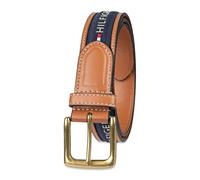 Tommy Hilfiger Men's Ribbon Inlay Fabric Belt with Single Prong Buckle, Navy, 36
