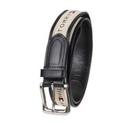 Tommy Hilfiger Men's Ribbon Inlay Fabric Belt with Single Prong Buckle, Negro/Natural, 75