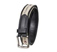 Tommy Hilfiger Men's Ribbon Inlay Fabric Belt with Single Prong Buckle, Negro/Natural, 85