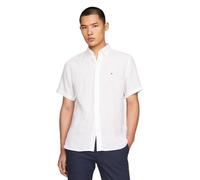 Tommy Hilfiger Men's Short Sleeve Casual Linen Button Down Shirts in Regular Fit, Optic White, S