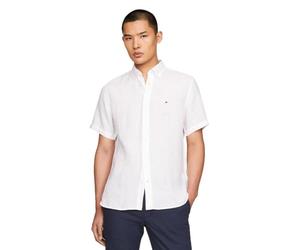 Tommy Hilfiger Men's Short Sleeve Casual Linen Button Down Shirts in Regular Fit, Optic White, XXL