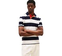 Tommy Hilfiger Men's Short Sleeve Casual Polo Shirts in Regular Fit with Rugby Stripe Designs, Desert Sky / Ivory Petal, XXL