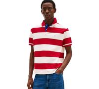 Tommy Hilfiger Men's Short Sleeve Casual Polo Shirts in Regular Fit with Rugby Stripe Designs, Medium Red / Ivory Petal, XL