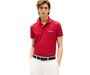 Tommy Hilfiger Men's Short Sleeve Casual Polo Shirts in Regular Fit with Stretch and Collar Designs, Medium Red, Large