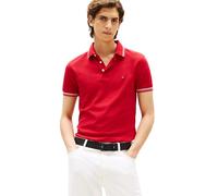 Tommy Hilfiger Mens Short Sleeve Casual Polo Shirts in Slim Fit with Stretch and Cuff Designs, Medium Red, Large