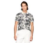 Tommy Hilfiger Men's Short Sleeve Linen Polo Shirts in Regular Fit with Tropical Print Designs, Desert Sky/Ivory Petal, M