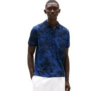 Tommy Hilfiger Men's Short Sleeve Linen Polo Shirts in Regular Fit with Tropical Print Designs, Desert Sky/Dark Navy, S