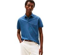 Tommy Hilfiger Men's Short Sleeve Polo Shirts in Classic Fit with Stretch and Organic Pique Cotton, Aegean Sea, Medium
