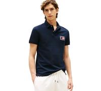 Tommy Hilfiger Men's Short Sleeve Polo Shirts in Regular Fit with Stretch and Organic Pique Cotton, Desert Sky/Flag Embroidered, Medium