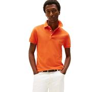 Tommy Hilfiger Men's Short Sleeve Polo Shirts in Slim Fit with Stretch and Organic Pique Cotton, Brilliant Orange, S